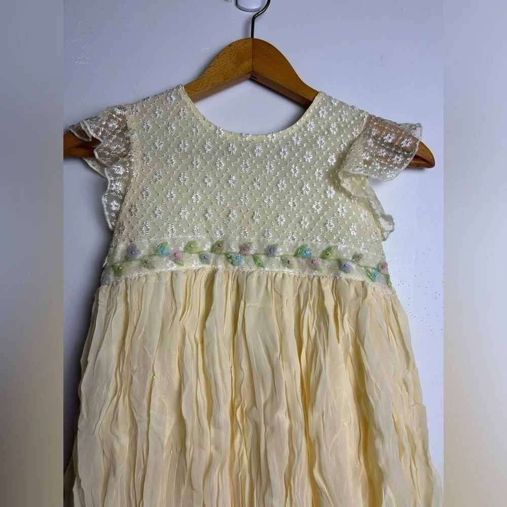 Swat VINTAGE Litte girl Beaded Ditsy Floral Yellow Dress